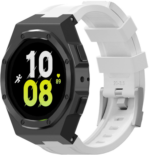 호환 갤럭시워치7 일체형 실리콘 스트랩 개조 밴드시계줄 40mm 44mm, 화이트-블랙 케이스, 1개