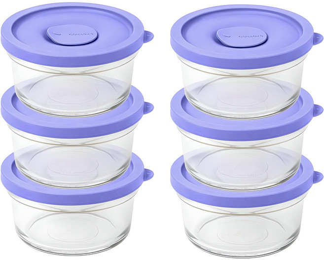 글라스락 렌지쿡 촉촉한 햇밥 용기 원형 베리페리, 6개, 350ml