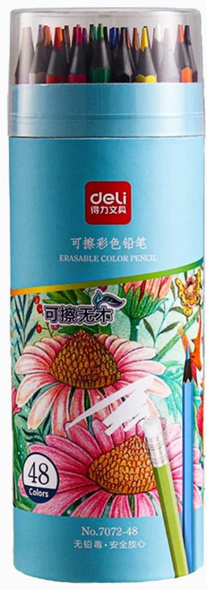 deli 可擦彩色鉛筆 12色 無毒安全 兒童繪畫專用, 1套, 48個
