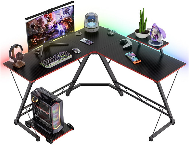 L자형 컴퓨터 책상 코너형 게이밍 책상 컴퓨터 테이블 학생 책상 서재 책상 사무용 책상, 탄소섬유블랙 PRO