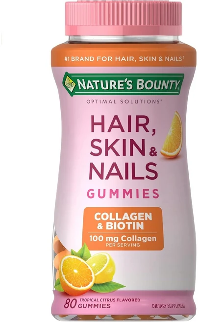 네이처스 바운티 비오틴 콜라겐 구미 탈모헤어 네일 스킨, 80정, 1개 - 쿠팡