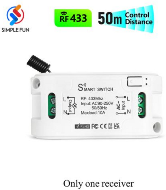 RF433MHz 무선 원격 제어 조명 스위치 AC 110V 220V 10A 미니 릴레이 모듈 및 미니 푸시 버튼 리모컨 램프 팬 ONOFF, 1Receiver_2, 1개