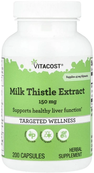 비타코스트 밀크씨슬 추출물 150mg Vitacost Milk Thistle Extract 150 mg 200정, 1개 - 쿠팡