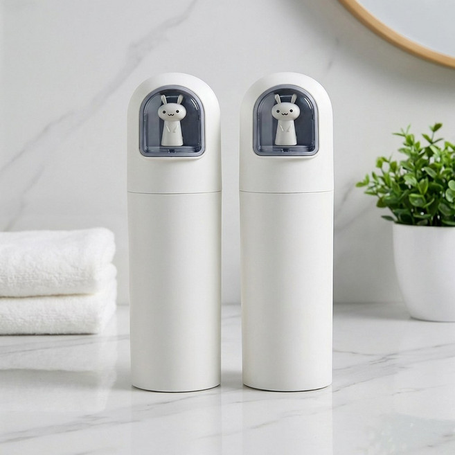 브로키 창문토끼 휴대용 칫솔 치약 양치컵 케이스, 화이트, 2개