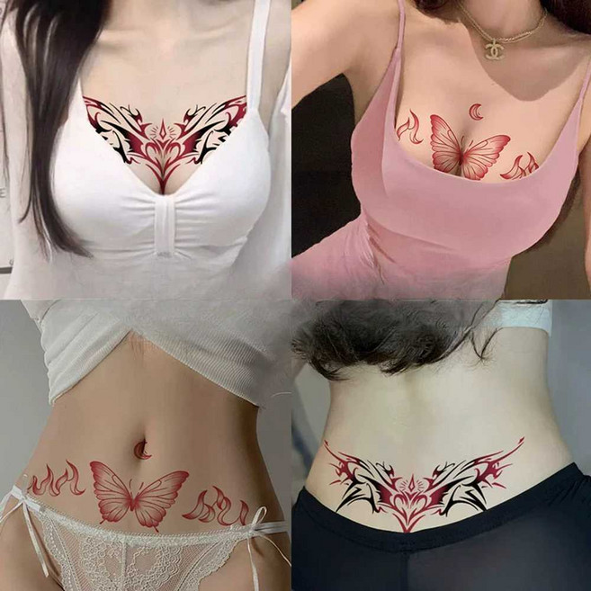 섹시한 문신 대형 할러윈 해나 가슴 스티커 서큐버스 사랑 타투, 1개, F타입 자궁타투 1장