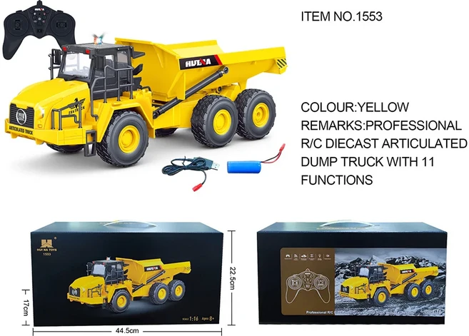 Huina 1553 Rc 트럭 자동차 장난감 리모컨 차량 라디오 제어 기계 어린이 6 ~ 10 세 2023 신제품, 01 RC Dumper, 1개