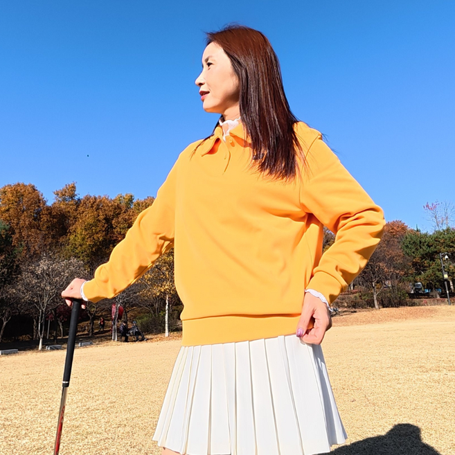 베러투데이 여성 골프웨어 프리미엄 사카리바 솔리드 카라 긴팔 티셔츠