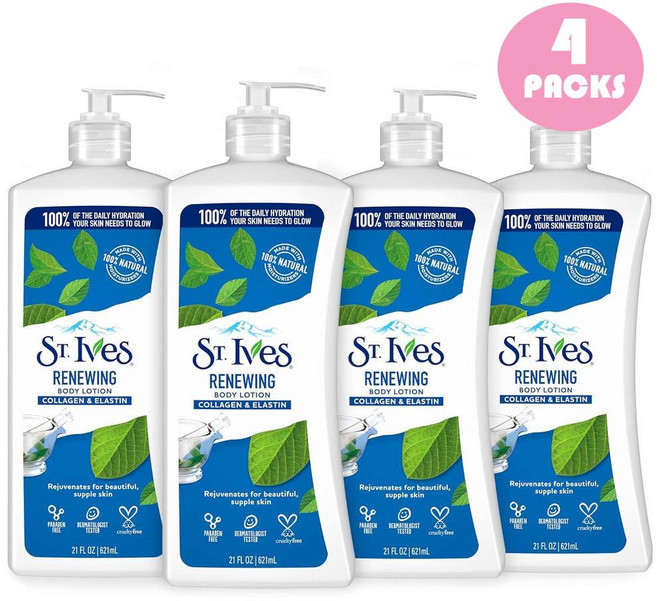 세인트이브스 리뉴잉 바디로션 콜라겐 & 엘라스틴 데일리 모이스쳐라이져, 621ml, 4개