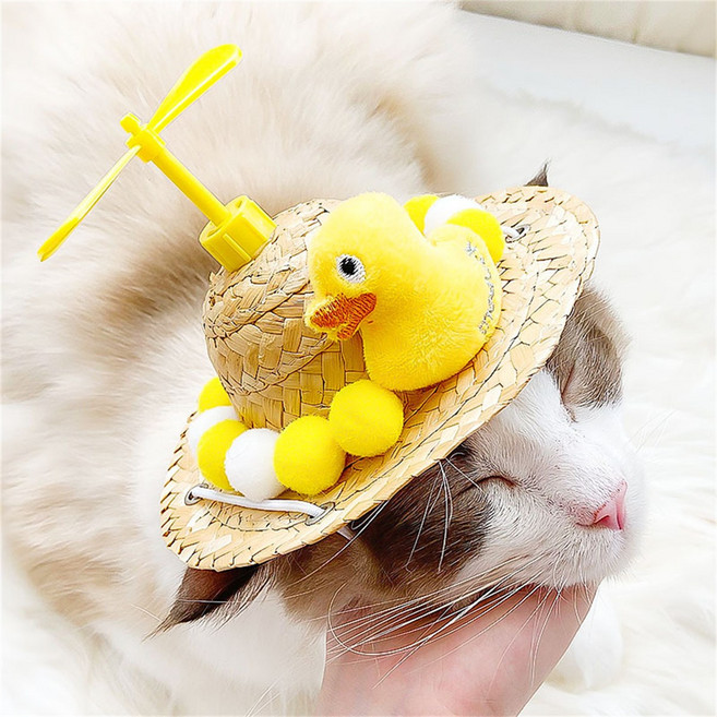 믹스MICS 반려동물 바람개비 등나무 밀짚 모자 인형 강아지 고양이 애완동물 애견 애묘 썬캡 선캡 장난감, Rainbow, 1개