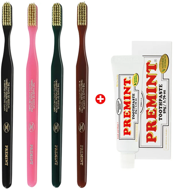 PREMINT 프레민트 프리미엄 칫솔 4종(블랙 핑크 그린 브라운) + 프레민트 오리지널민트 치약 50g, 1개 - 쿠팡