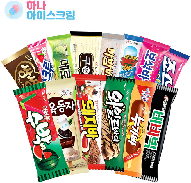 빙그레 메로나 비비빅 누가바 스크류 죠스바 아이스크림, 40개, 70g