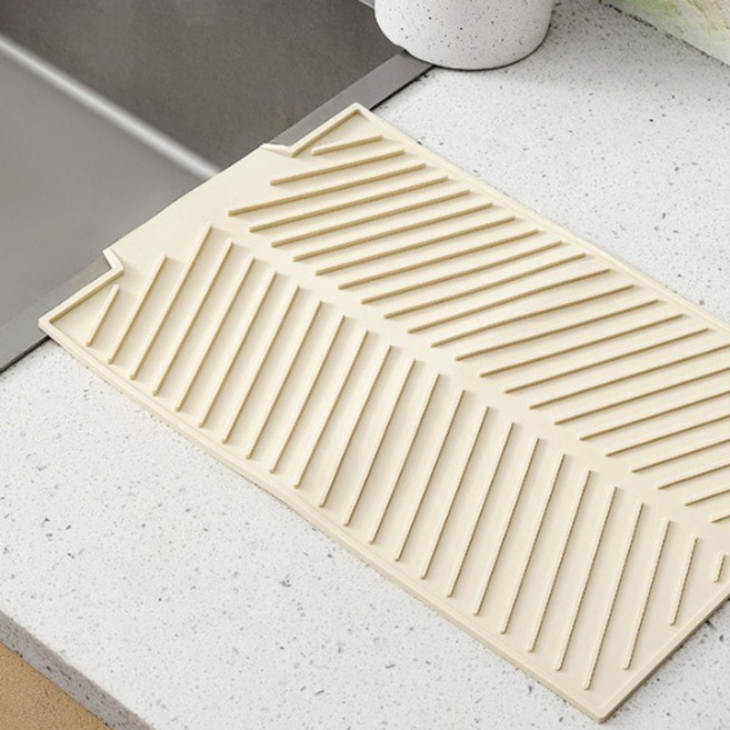 오리치 씽크대 자동 물빠짐 실리콘 식기건조매트 소형, 아이보리, 1개