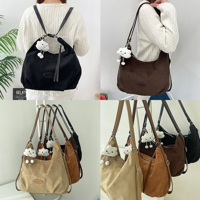 구름드뮤투웨이백 스웨이드 백팩 숄더 크로스 인형키링 보부상 겨울 연말룩 드뮤어룩