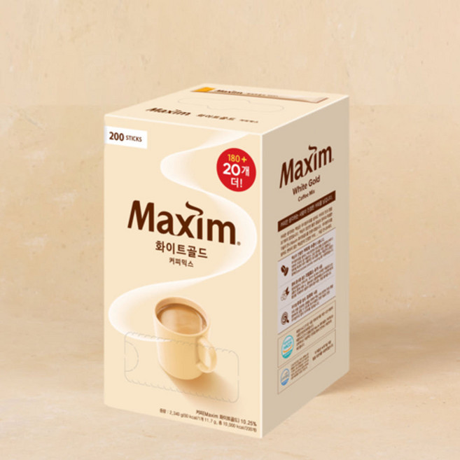 동서식품 맥심 화이트골드 커피믹스 200T(180T+20T), 1박스, 200개입, 12g