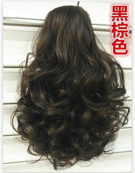 假髮馬尾捲髮短款抓夾式, 黑棕色,大抓夾卷馬尾 30釐米, 1個
