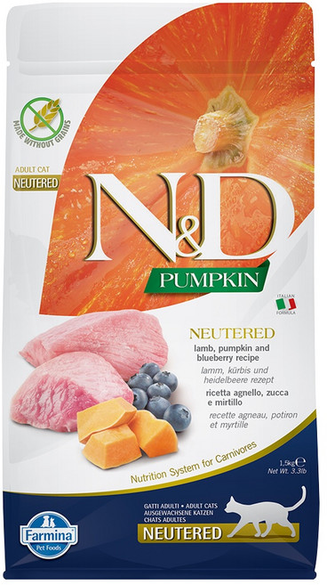 法米納 ND 南瓜無穀貓飼料, 1個, 南瓜無穀 PC6結紮羊肉藍莓,1.5kg