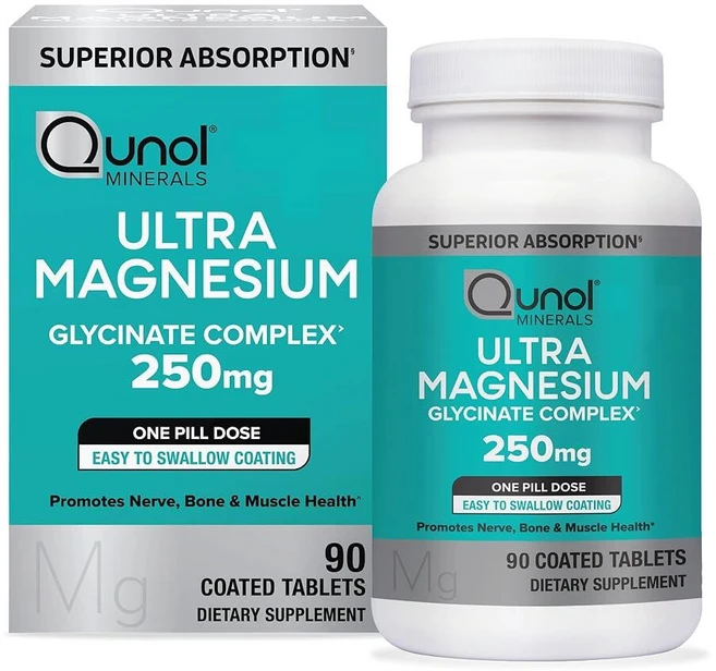 Qunol 마그네슘 글리시네이트 복합체 위장에 순함 1회 알약 용량 250mg 우수한 흡수 마그네슘 신경 뼈 및 근육 건강 보충제 90개(1팩), 90 Count (Pack of 1), 1개, 90정 - 쿠팡