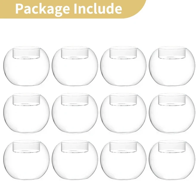 6 12Pcs 투명 라운드 중공 유리 캔들 홀더 웨딩 연회 바 파티 왁스 촛대 홈 인테리어, 03 12 Pack
