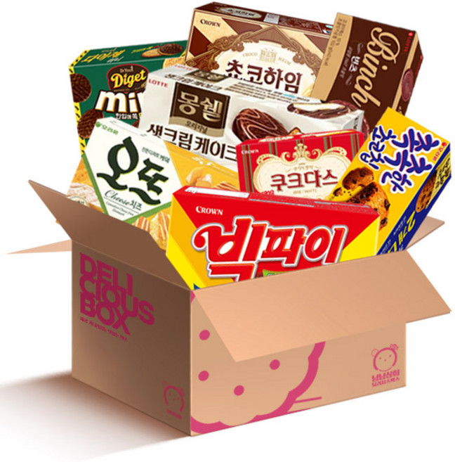 [냠냠상회]개별포장과자 빈츠+다이제미니+오뜨치즈+몽쉘크림+초코하임+촉촉한초코칩+빅파이+쿠크다스 냠냠상회전용 포장박스발송, 1개