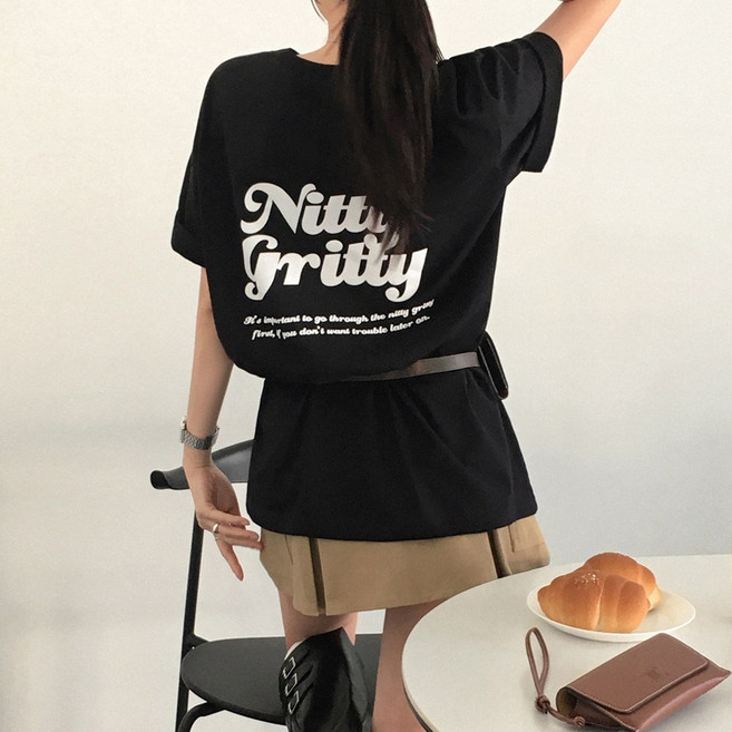티데일리 남녀공용 니티그리티 프린팅 오버핏 20수 라운드 반팔 티셔츠