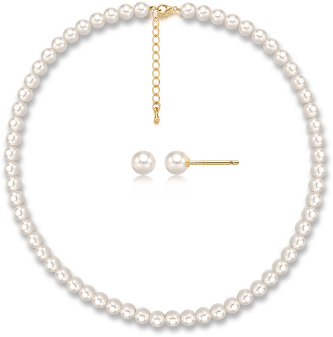 에바주얼리 여성 혼주 14k 스와로브스키 왕 진주 목걸이 + 왕 진주 목걸이 세트