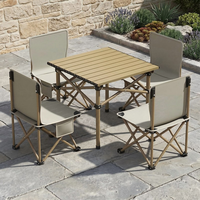 1+4 초경량 캠핑용품 접이식 캠핑의자 야외테이블세트, 카키