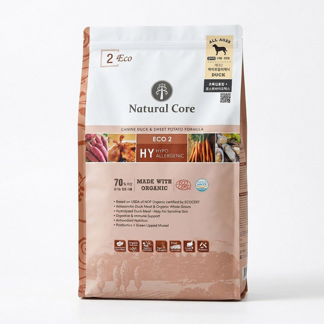 네츄럴코어 전연령 강아지 에코2 하이포알러제닉 작은입자, 가수분해 오리, 9kg, 1개