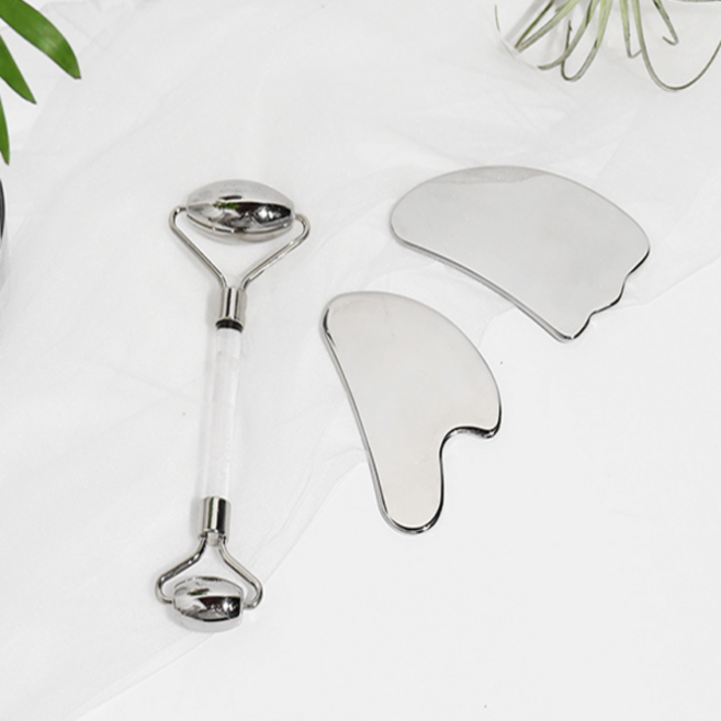 괄사 마사저 종아리 휴대용 갈사 괄사기 얼굴 경락 기구 마사지 크림 처진 볼살 리프팅 황금 도금 맛사지 순환 1+1+1, 마사지크림오이