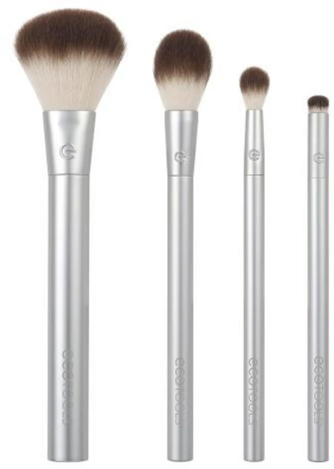 아이섀도 블러셔 파우더 제품용 에코툴즈 귀금속 치크 앤 아이 하이라이트 메이크업 브러시 키트 친환경 크루얼티 프리 페이스 재활용 알루미늄 크롬 4피스 세트, Silver Cheek & Eye/ 4 Piece Se, 1개 - 쿠팡