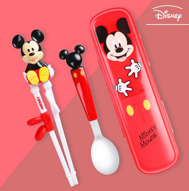 디즈니 정품 캐릭터 유아 어린이 수저세트 휴대용수저통 교정젓가락, 8.미키마우스, 수저/젓가락(2종세트), 1세트