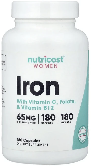 단백질 비타민 철분 마그내슘 칼슘 Nutricost 여성 철분 비타민C 엽산 비타민B12 함유 캡슐 180정 고루고루섭취해주세요, Nutricost여성철분비타민C엽산비타민B12함유캡슐1, 1개 - 쿠팡