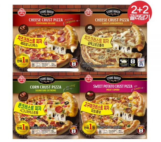 [2+2] 오뚜기 크러스트 피자 미트콤보 갈릭고르곤졸라 페페로니디럭스 시그니처익스트림, 시그니처익스트림 콘크러스트 피자 530g 2개, 미트콤보 고구마크러스트 피자 497g 2개, 530g