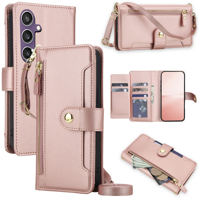 삼성 갤럭시 S26 S25 FE Edge Plus Ultra 적용 크로스바디 PU 가죽 지갑형 폰 케이스 손목 스트랩 카드 수납 지퍼 포켓 RFID 차단 킥스탠드 커버