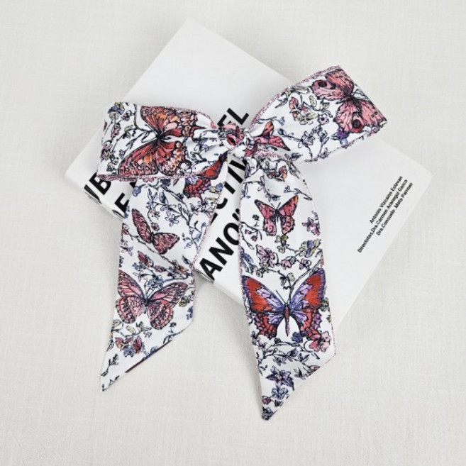무이토린다 핑크 버터플라이 플라워 스카프 왕리본 헤어핀