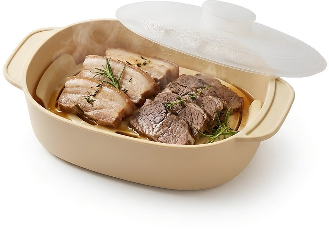 퓨어미즈키 전자레인지 오븐 실리콘 멀티 사각 대용량 찜기 1300ML, 버터옐로우, 1개