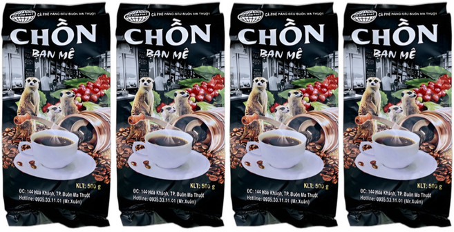 베트남 위즐커피 족제비커피 원두 스페셜티 로부스타 CHON Ban Me Thuot Ca Phe 분쇄형 500g, 4개