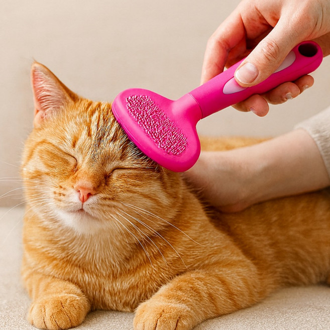 쏠레아 고양이빗 털제거 브러쉬 반려묘 마사지 빗 고양이 죽순이빗, 1개, 핑크