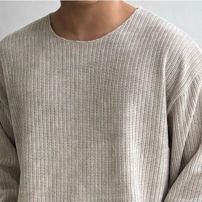 AOKADA 남성 봄 가을 얇은 니트 티셔츠 루즈핏 심플 라운드넥 스웨터
