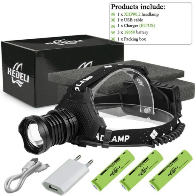 LED 해루질 라이트 캠핑 캡 머리 랜턴 헤드 XHP90.2 강력 램프 USB 손전등 충전식 18650 휴대용 XHP50 낚시, HT510B1-BOX1, 검정, 1개
