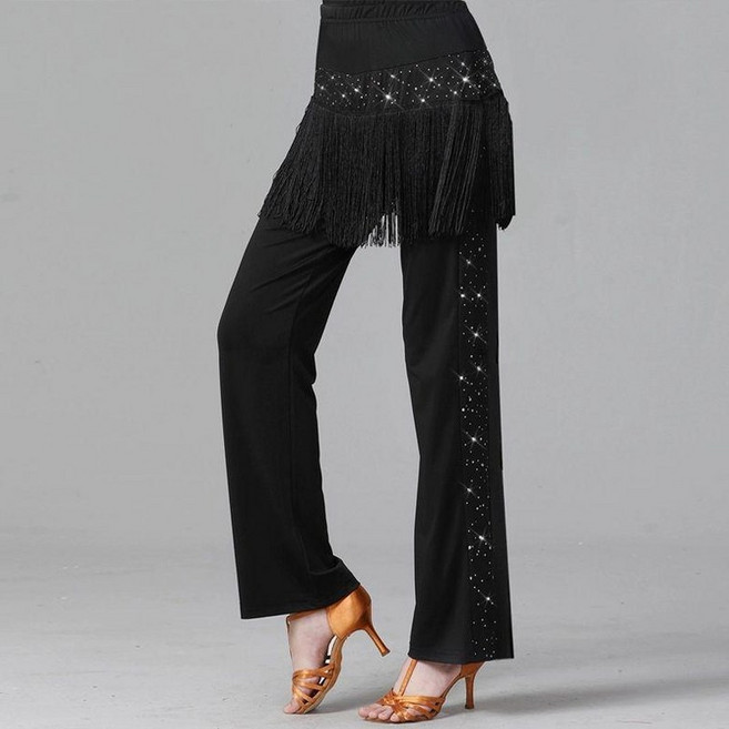 라인댄스바지 반짝이 태슬 왈츠 탱고 라틴 힙커버 팬츠