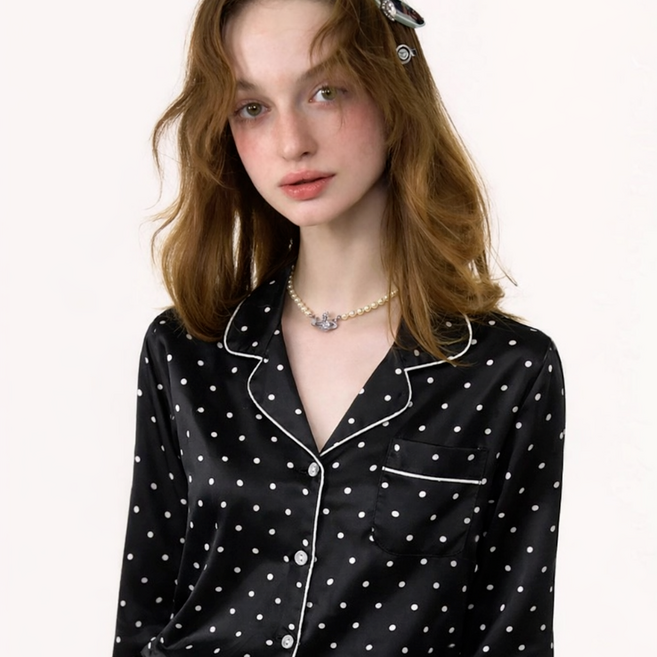 라인제이 땡땡도트 긴팔잠옷 여성잠옷 잠옷세트 파자마 홈웨어