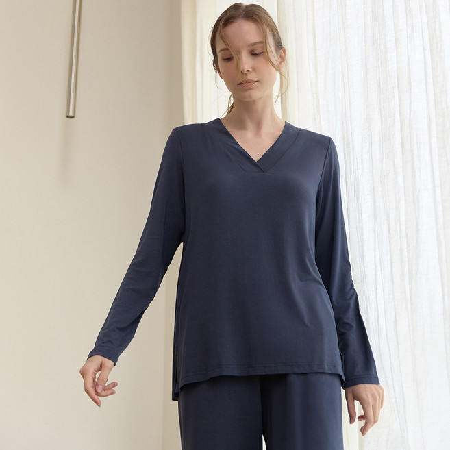 [허비쉬 본사]허비쉬 V넥 와이드 세트 - 블루그레이