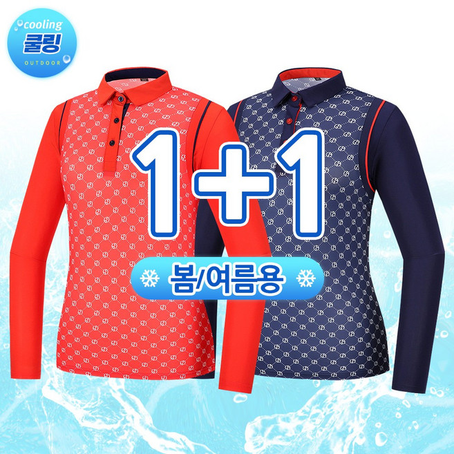 [1+1] 여성 봄 여름 프레시 무브 쿨 패턴 카라티 SWTW12 쿨링 스판 아웃도어 간절기 등산 골프 프린팅 티셔츠 가을