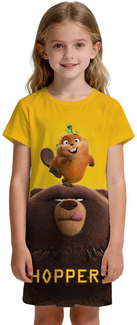 河狸變身計劃/狸想世界 HOPPERS 卡通Hoppers印花睡裙可外穿河狸變身計劃Tom蜥蜴搞怪直筒連衣裙