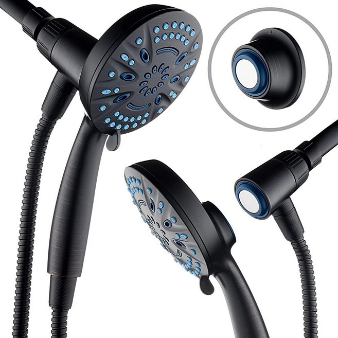 AquaCare Magneton 8-setting Magnetic Docking Hand Shower with Built-in Filter - On/Off Filtration, 마그네틱 고압 8가지 설정 핸드헬드 샤워 헤드, 기름칠한 청동