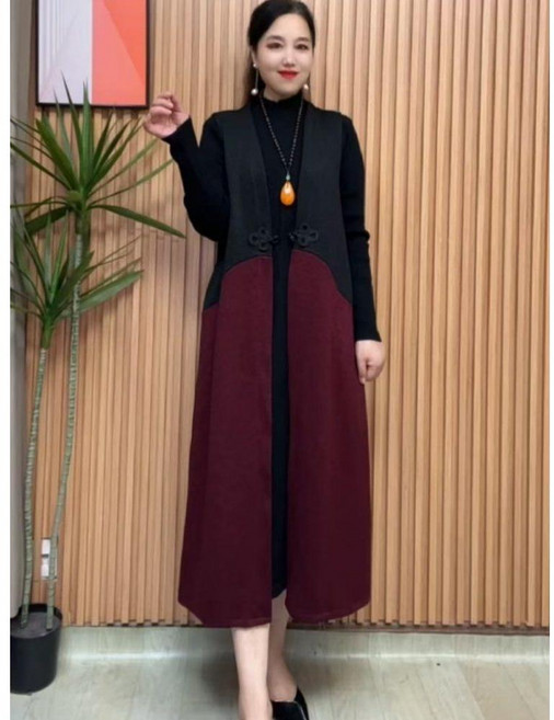 제이베니-948 가을 분위기 루즈핏 슬림 원피스 캐주얼 마마룩 날씬해 보이는 빈티지 패치 하프 조끼 코트