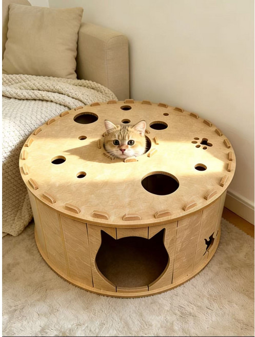 Pakchoice 도넛 디자인 펫 터널 캣 하우스 숨숨집 놀이터널 터널집, 1개, 브라운