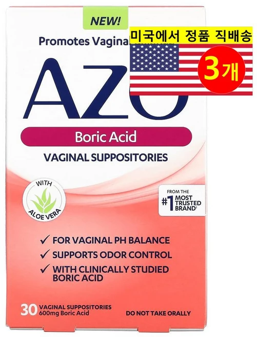 Azo 아조 여성용 붕산 600mg Boric Acid 30정, 3개 - 쿠팡