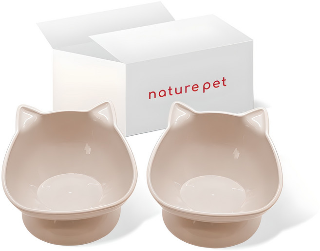 네이처펫 반려동물 경사형 캐릭터 식기 2p, 베이지, 1세트