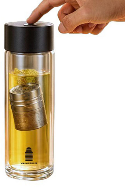 웜쿨러 이중 내열 유리 자석 캡슐 티 텀블러, 1개, 500ml, 블랙